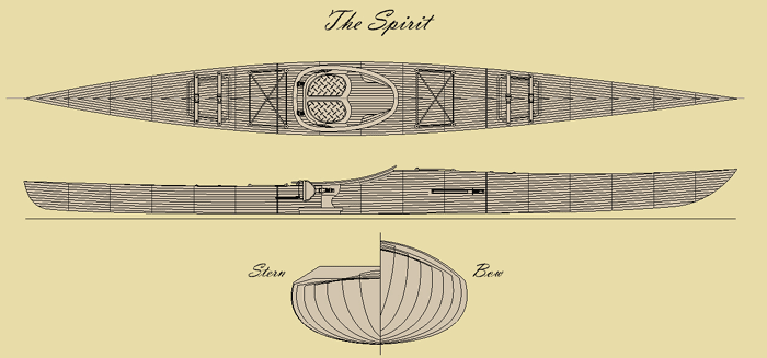 A drawing of the spirit, with its plan and sections.