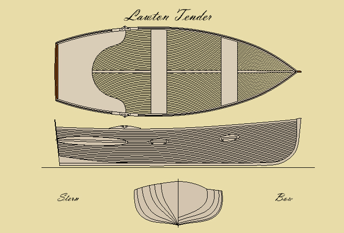 A drawing of the front and side views of a boat.